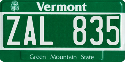 VT license plate ZAL835