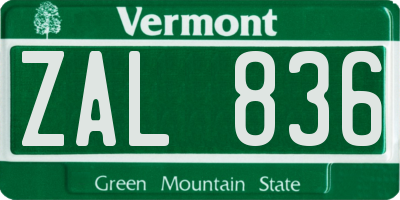 VT license plate ZAL836
