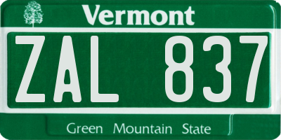 VT license plate ZAL837