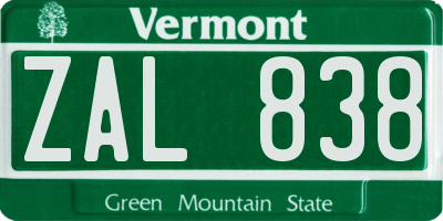 VT license plate ZAL838