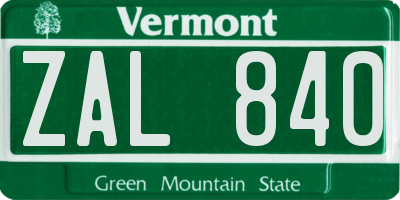 VT license plate ZAL840