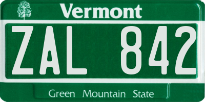 VT license plate ZAL842