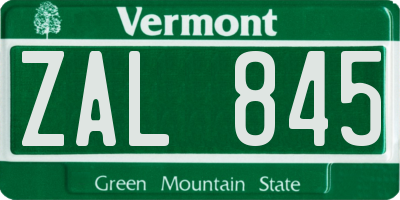 VT license plate ZAL845