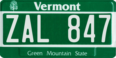 VT license plate ZAL847