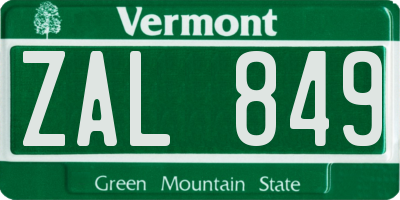 VT license plate ZAL849