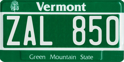 VT license plate ZAL850