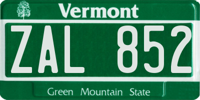 VT license plate ZAL852