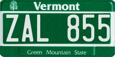 VT license plate ZAL855