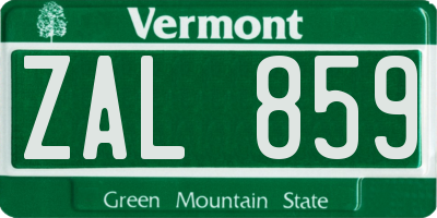VT license plate ZAL859