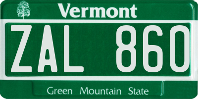 VT license plate ZAL860