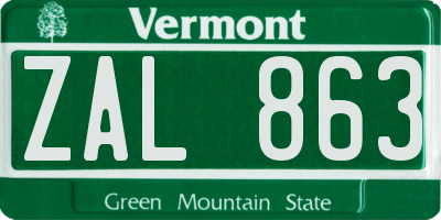 VT license plate ZAL863