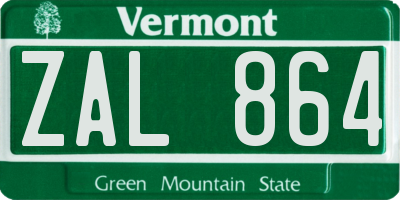 VT license plate ZAL864