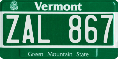 VT license plate ZAL867