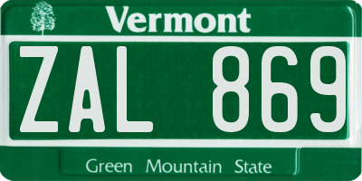 VT license plate ZAL869