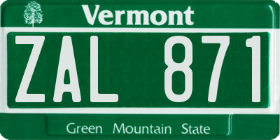 VT license plate ZAL871