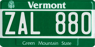 VT license plate ZAL880