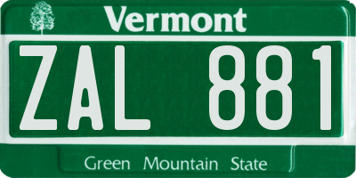 VT license plate ZAL881