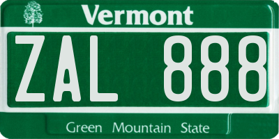VT license plate ZAL888