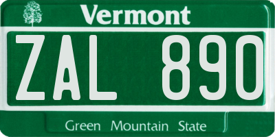 VT license plate ZAL890