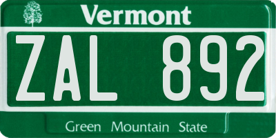 VT license plate ZAL892