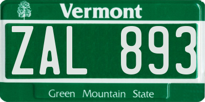 VT license plate ZAL893