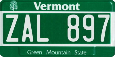 VT license plate ZAL897