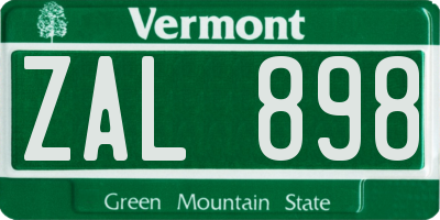 VT license plate ZAL898