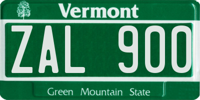 VT license plate ZAL900