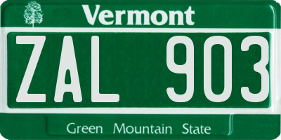 VT license plate ZAL903