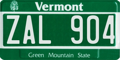 VT license plate ZAL904