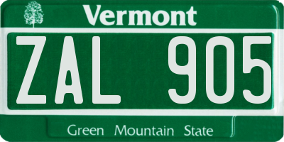 VT license plate ZAL905