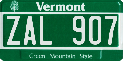 VT license plate ZAL907
