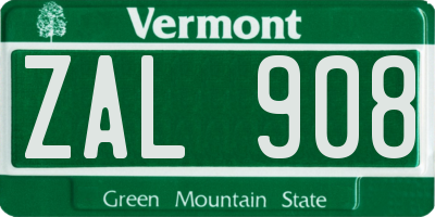 VT license plate ZAL908