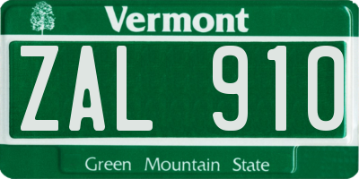 VT license plate ZAL910