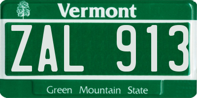 VT license plate ZAL913