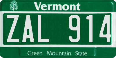 VT license plate ZAL914