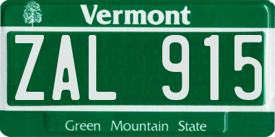 VT license plate ZAL915