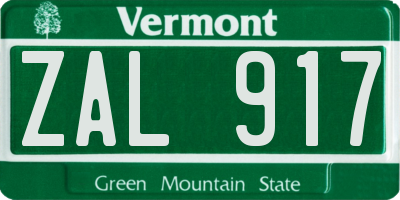 VT license plate ZAL917