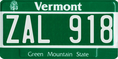 VT license plate ZAL918