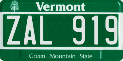 VT license plate ZAL919