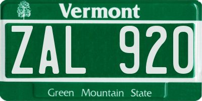 VT license plate ZAL920