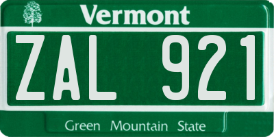 VT license plate ZAL921