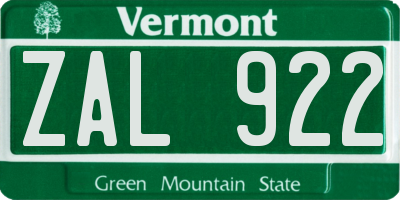 VT license plate ZAL922