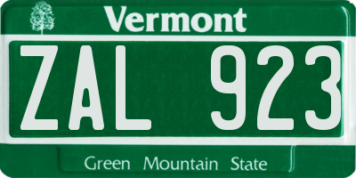 VT license plate ZAL923