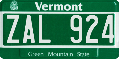 VT license plate ZAL924
