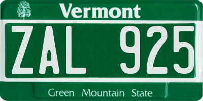 VT license plate ZAL925