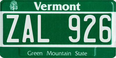 VT license plate ZAL926