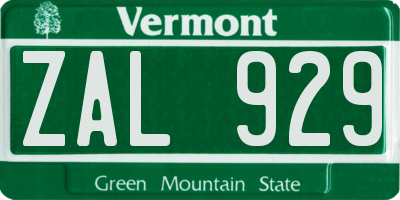 VT license plate ZAL929