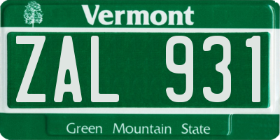 VT license plate ZAL931