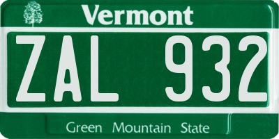 VT license plate ZAL932